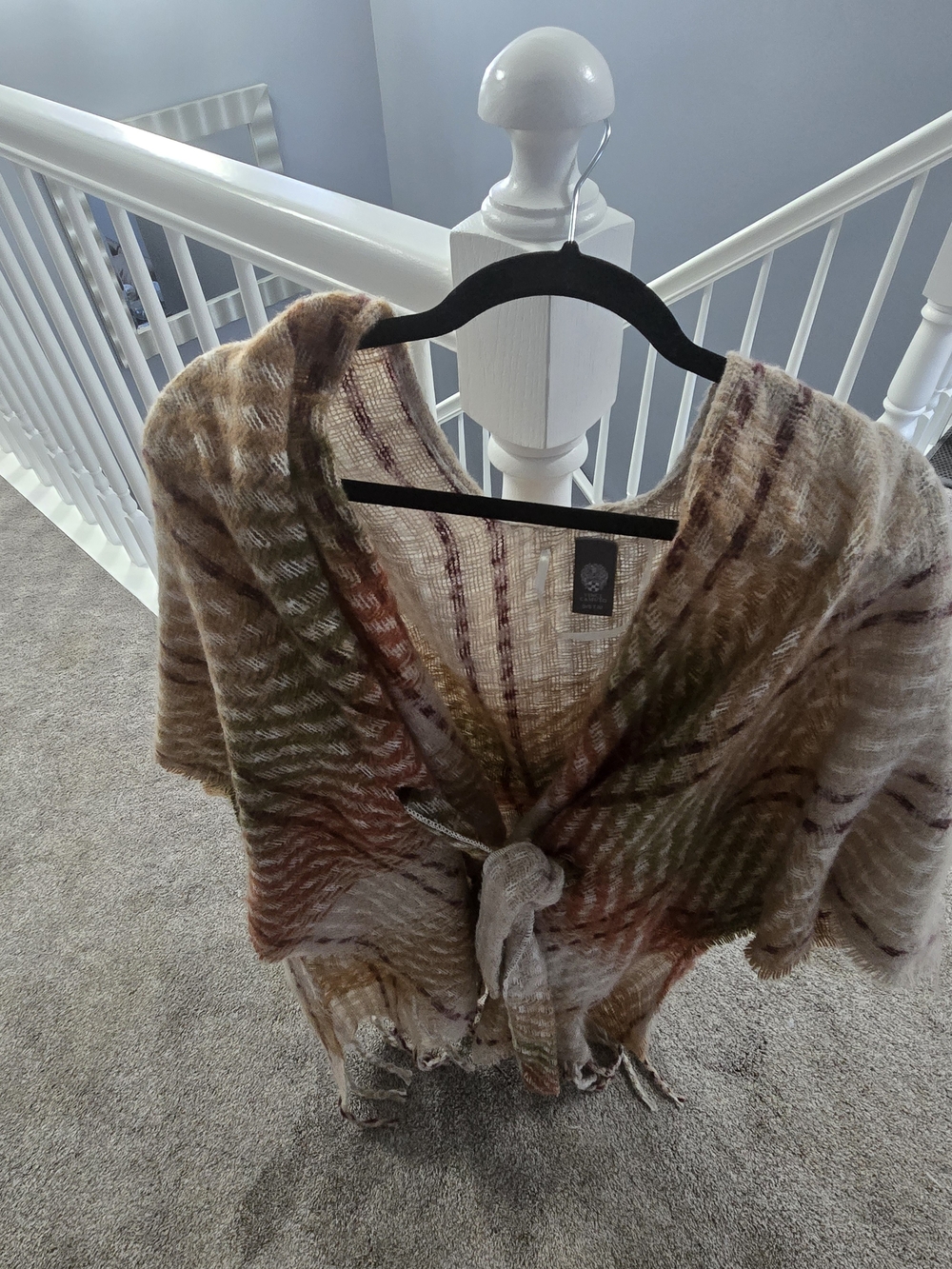 Vince Camuto Plaid Fringe Poncho Wrap Knit Sweater – One Size